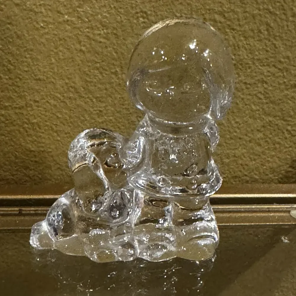 Vintage Clear Glass Girl with Puppy Dog Figurine 2 1/2
